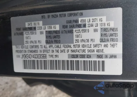 2016 Mazda Cx-5 Grand Touring from USA, damaged, VIN JM3KE4DY4G0830998